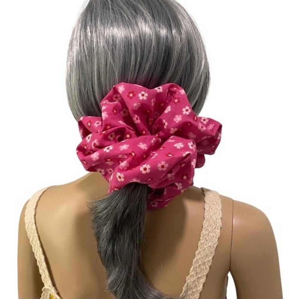 Hair Scrunchie. Multicolor.  XL. Pink Floral. Resortwear. Hair Scrunchies. Cute